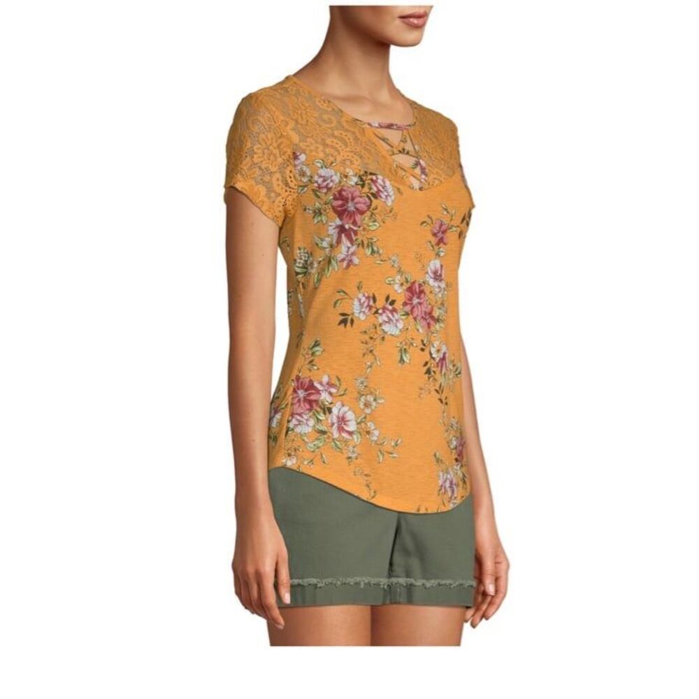 Nobo gold jade top large 11/13 lace floral jade gold scoop neck shirt new - Picture 4 of 11